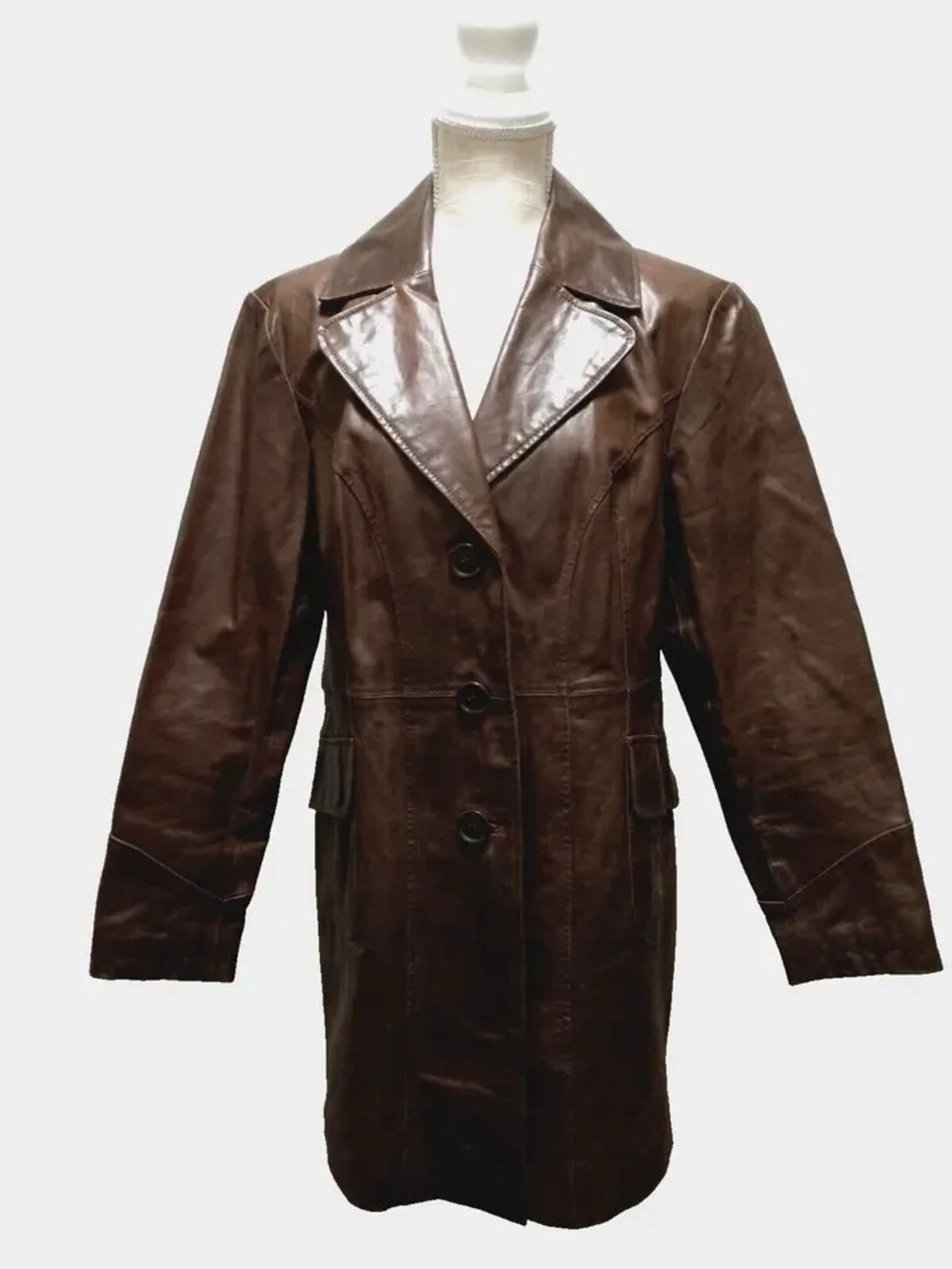 Women’s Vintage Brown Leather Button-Front Coat